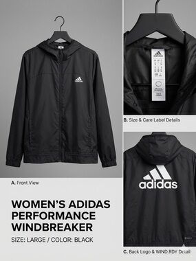 Adidas Women's Black Hooded Utility Windbreaker Jacket